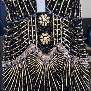 Black and Gold Beaded 1920s Flapper Dress